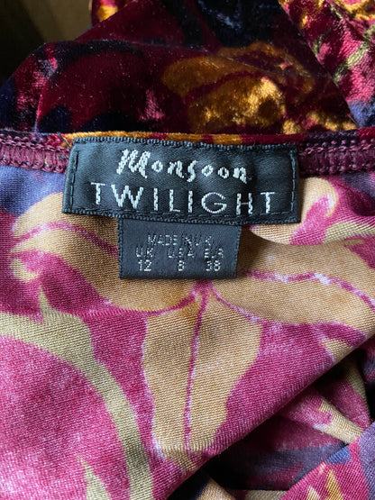 Long sleeve Monsoon Twilight velvet evening dress UK 12