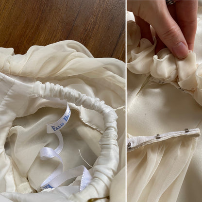 Cream off shoulder fitted wedding dress UK 12