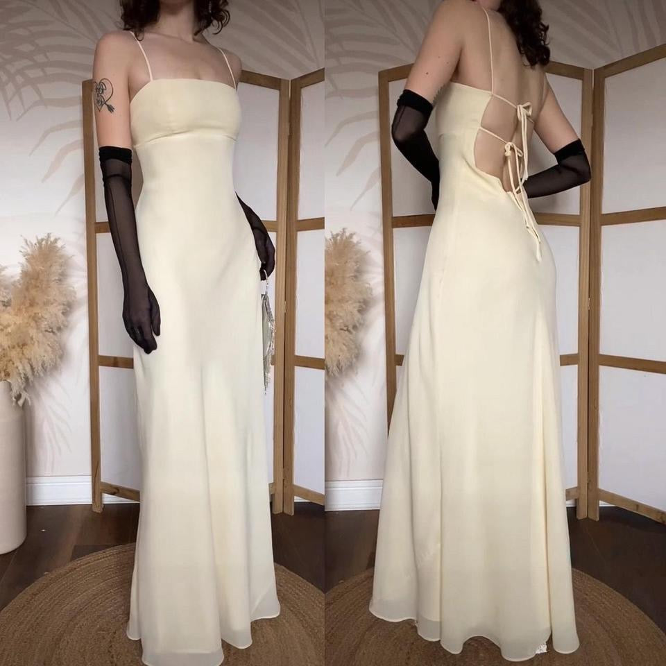 Light yellow Morgan & Co open back prom dress uk 12