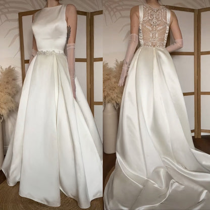 Hilary Morgan ivory satin fit & flare wedding dress uk 14