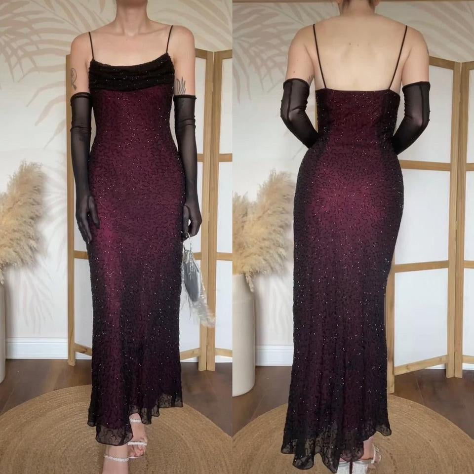 Marina black & pink beaded evening dress uk 12
