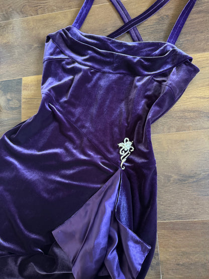 Purple velvet stretch evening dress uk 12