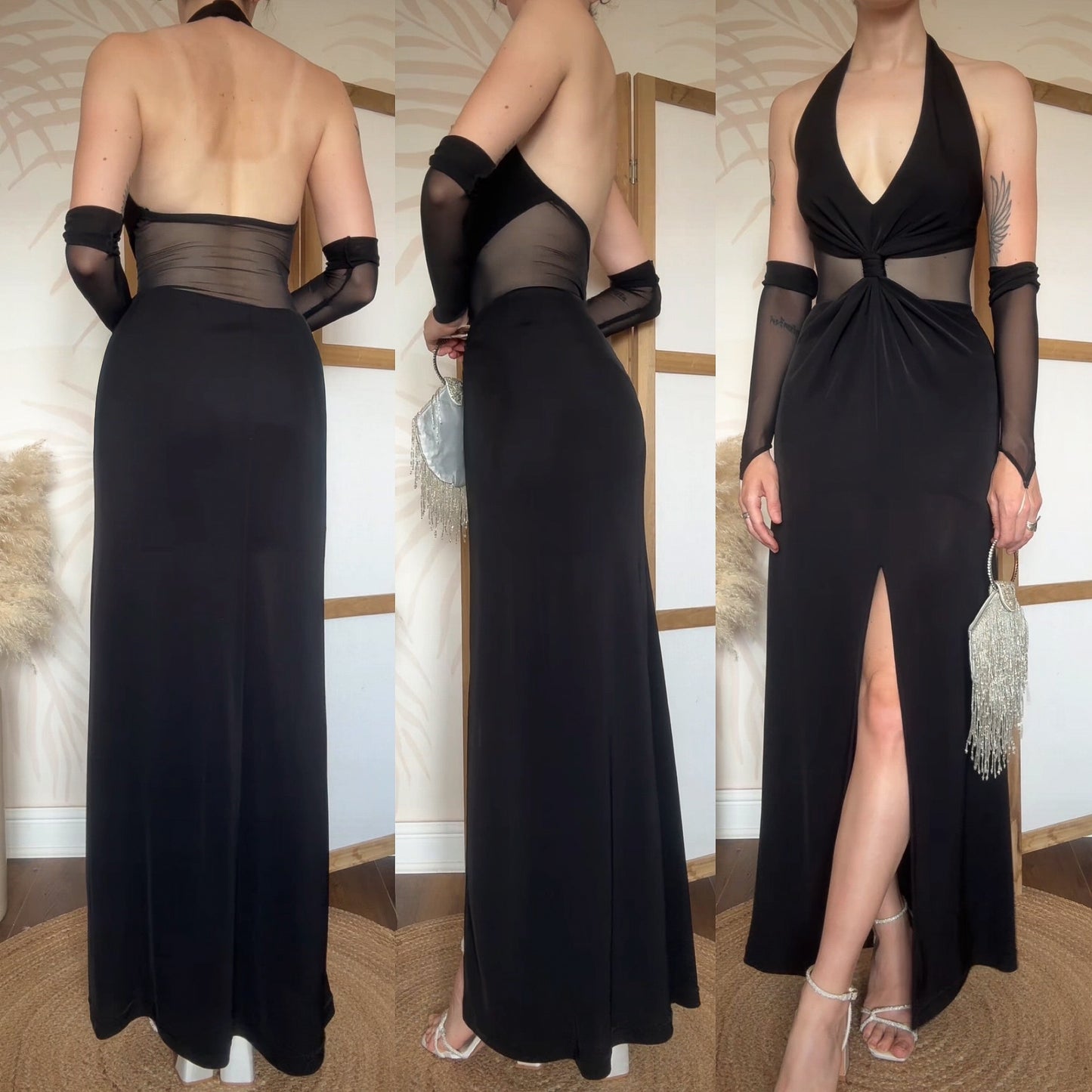 Tadashi black stretch halter-neck evening dress uk 8-10