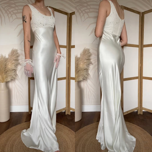 Mon Cheri Destinations satin beaded wedding dress uk 10