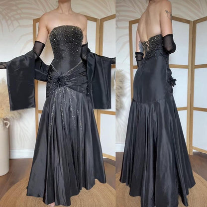 Black strapless beaded prom dress & shawl uk 12