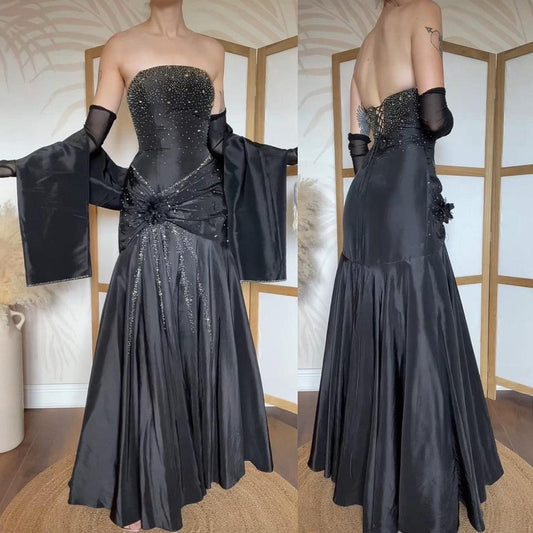 Black strapless beaded prom dress & shawl uk 12
