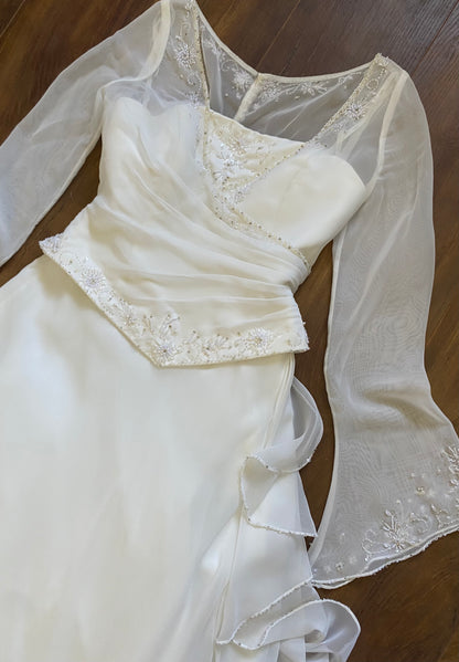 Ivory chiffon long sleeve wedding dress uk 10