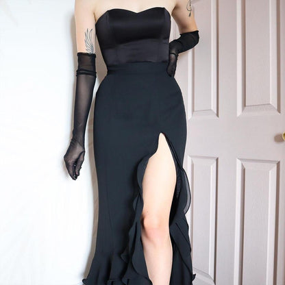 Pearce Fionda black ruffle leg slit skirt UK 12