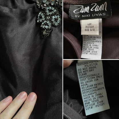 Niki Livas brown satin evening dress uk 10