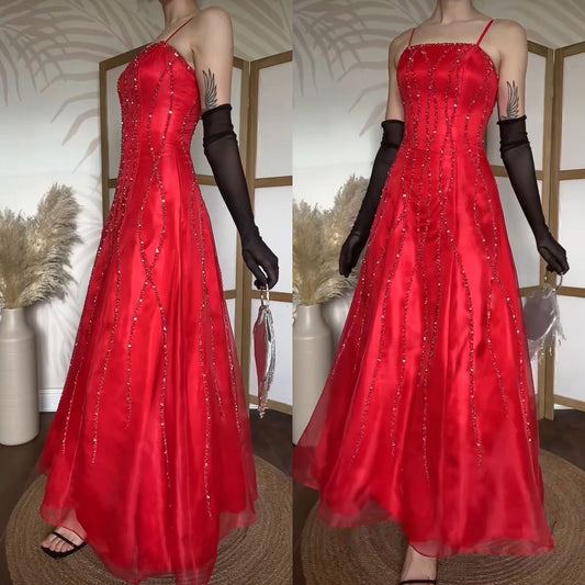 Red Dynasty beaded a-line prom dress & shawl uk 6