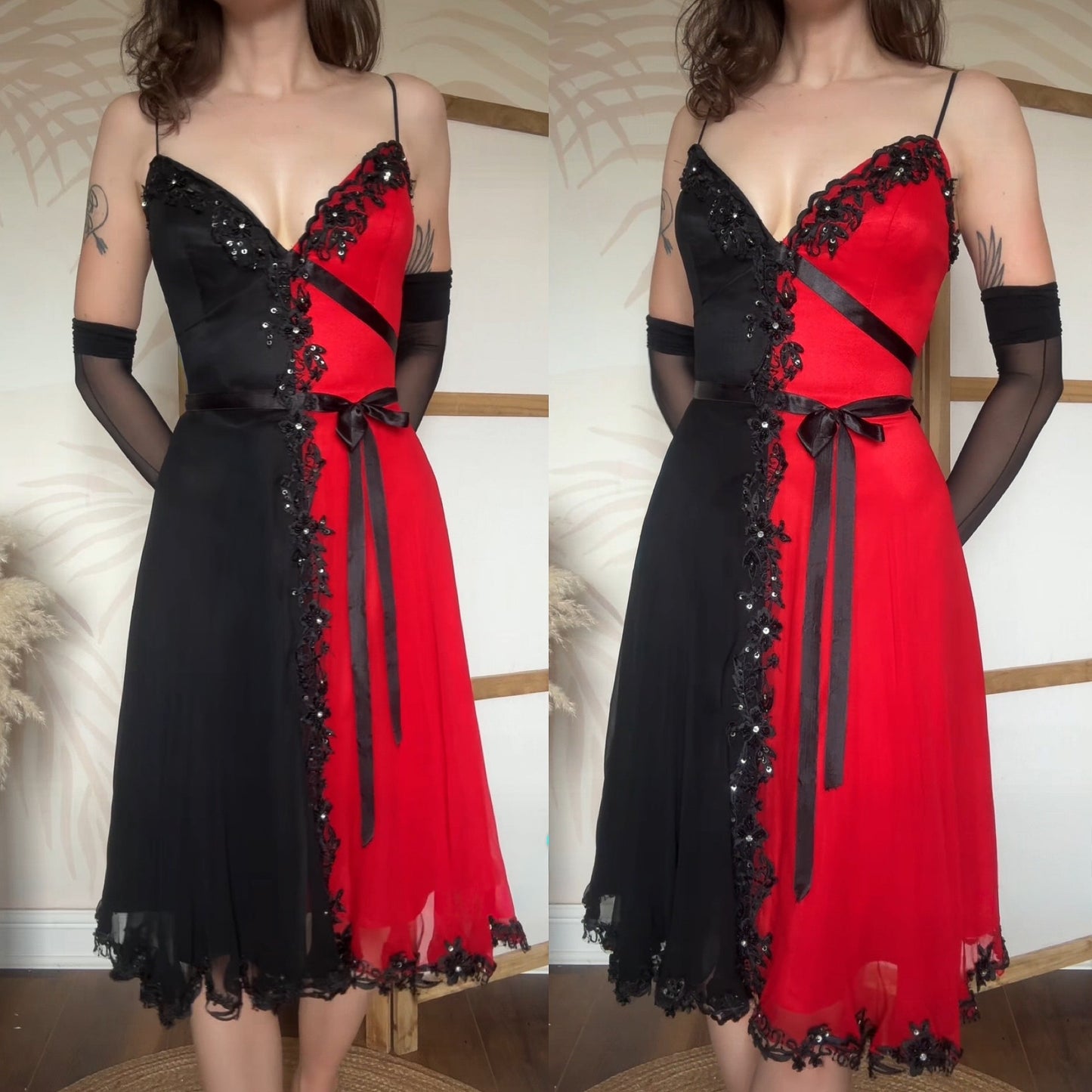 Yve London 100% silk red & black dress uk 14
