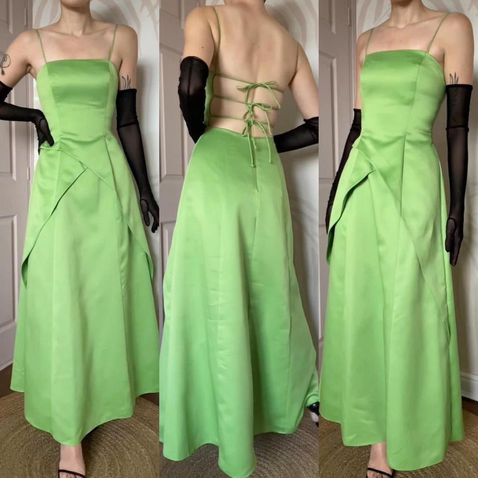 Morgan & Co green strappy back prom dress uk 10-12
