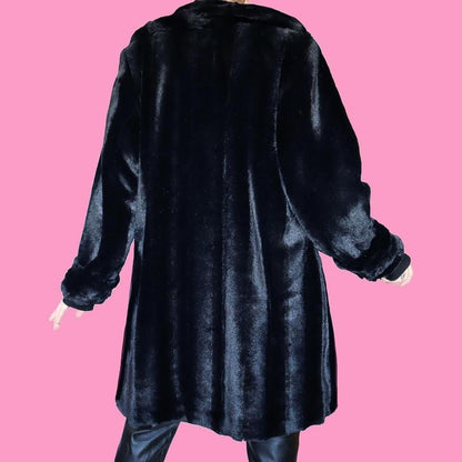 Black faux fur warm coat UK L