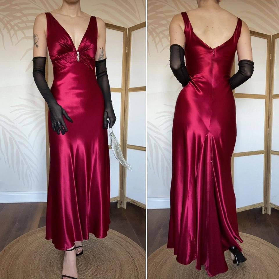 Morgan & Co red satin evening dress UK 10