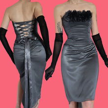 Load image into Gallery viewer, Grey Charas strapless lace up dress UK 8
