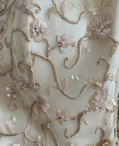 Justin Alexander cream off shoulder embroidered wedding dress uk 8