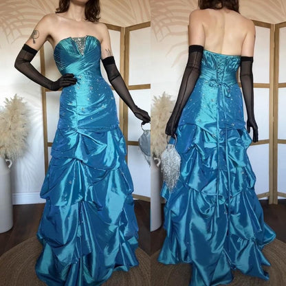 Sapphire May Queen strapless a-line beaded prom dress uk 12