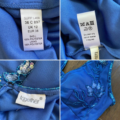 Blue beaded halter neck evening dress uk 12