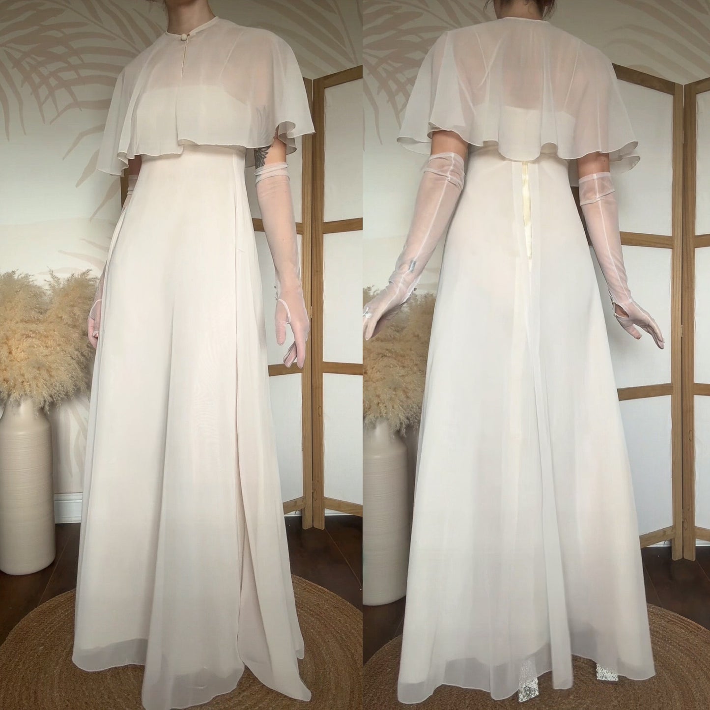 Vintage 70s 2-piece dress & cape wedding set uk 6-8/XS
