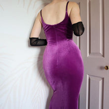 Load image into Gallery viewer, Purple Dusk velvet stretch evening dress UK 12
