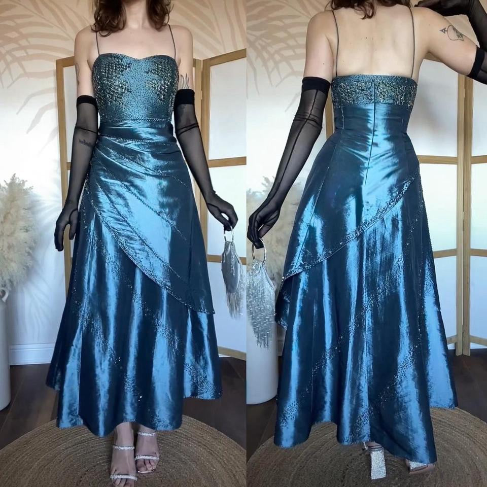 Petite Tiffany Bling icy blue a-line bead prom dress uk 16