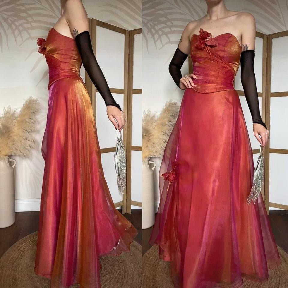 Iridescent orange/red 2 piece prom set uk 8