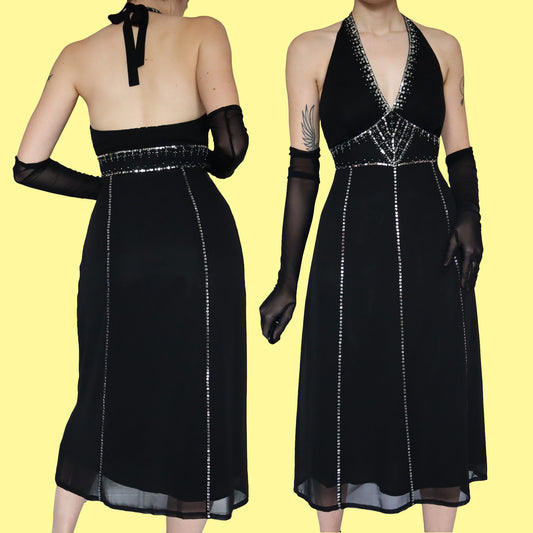Black chiffon halter-neck midi dress UK 10