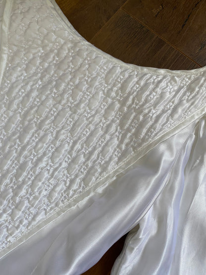 White satin long sleeve vintage wedding dress uk 8