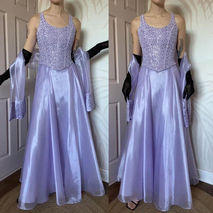 YVE London lilac a-line evening gown & shawl UK 10-12
