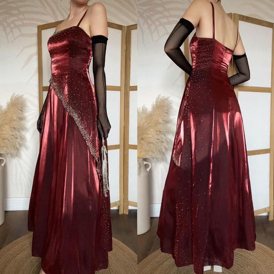 Shimmery red beaded a-line prom dress & shawl uk 10