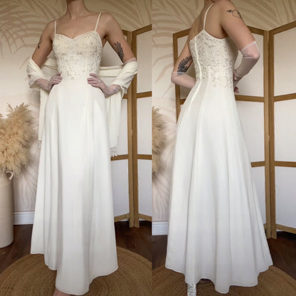 90s ivory beaded a-line wedding dress & shawl uk 6-8