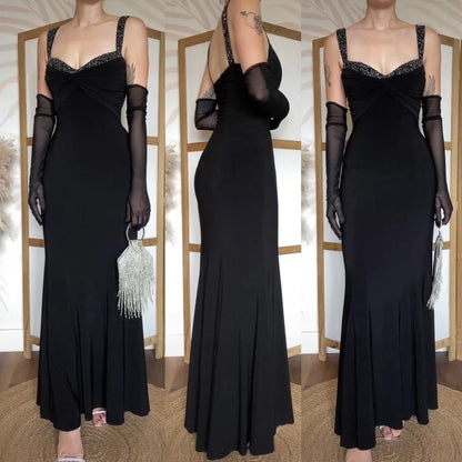 Niki Livas black stretchy beaded evening dress uk 12