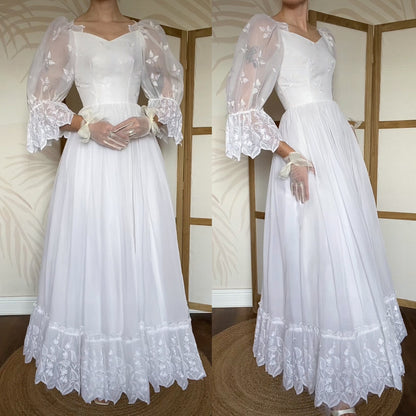 Vintage white embroidered wedding dress uk 6