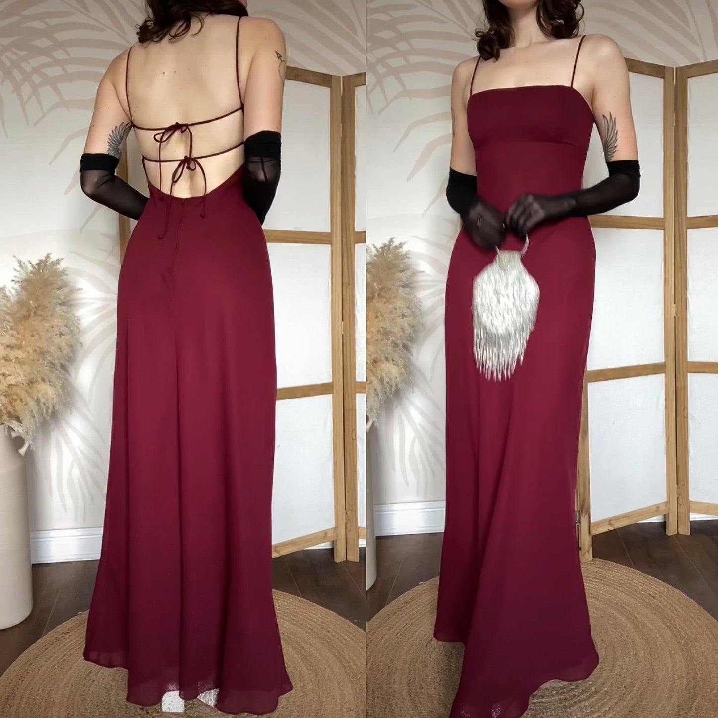Morgan & Co burgundy open back evening dress uk 10
