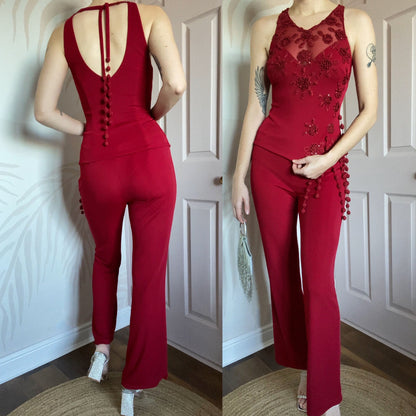 Dusk red 2 piece trousers & top set UK 10
