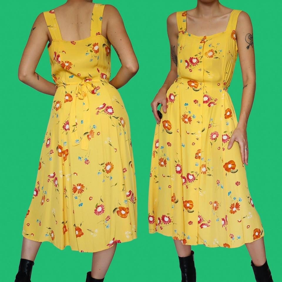 Stunning yellow floral 2 piece jacket/dress set UK 12
