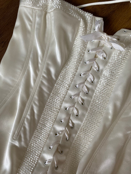 Ellis white corset beaded lace front wedding dress UK 12