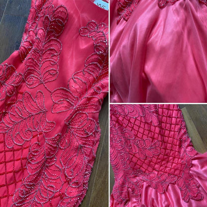 Yve London silk coral beaded fishtail  prom dress uk 10