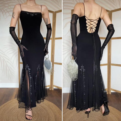 Black 90s Flori stretch flared hem evening dress uk 12 & 16 available