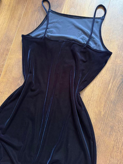 90s navy velvet stretch bodycon dress uk 12