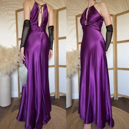 Purple satin Niki Livas prom dress uk 8