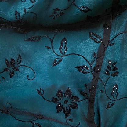 Morgan & Co teal glitter strapless evening dress UK 8-10