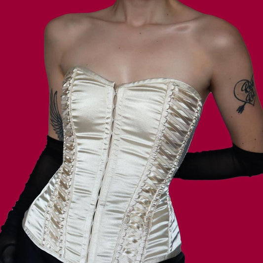 Cream satin lace up corset UK 12