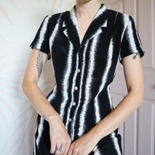 Load image into Gallery viewer, Black &amp; white stripe shirt dress UK 12
