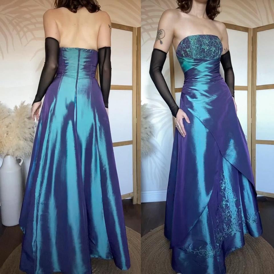 Aqua iridescent strapless a-line prom dress uk 10-12