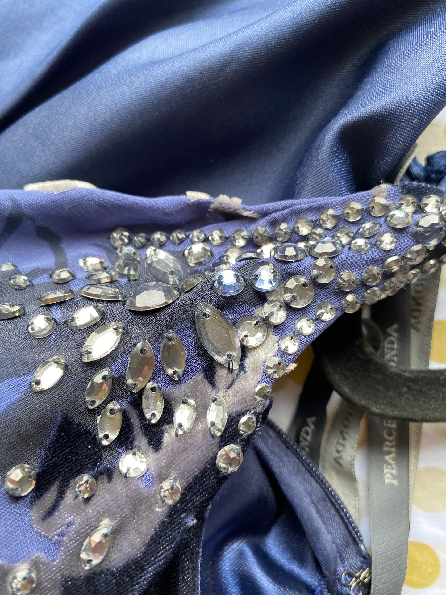 Blue velvet Pearce Fionda silk blend devore evening dress UK 14
