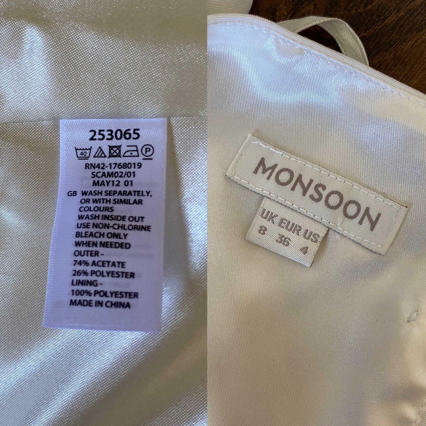 Monsoon cream ivory wedding dress uk 8