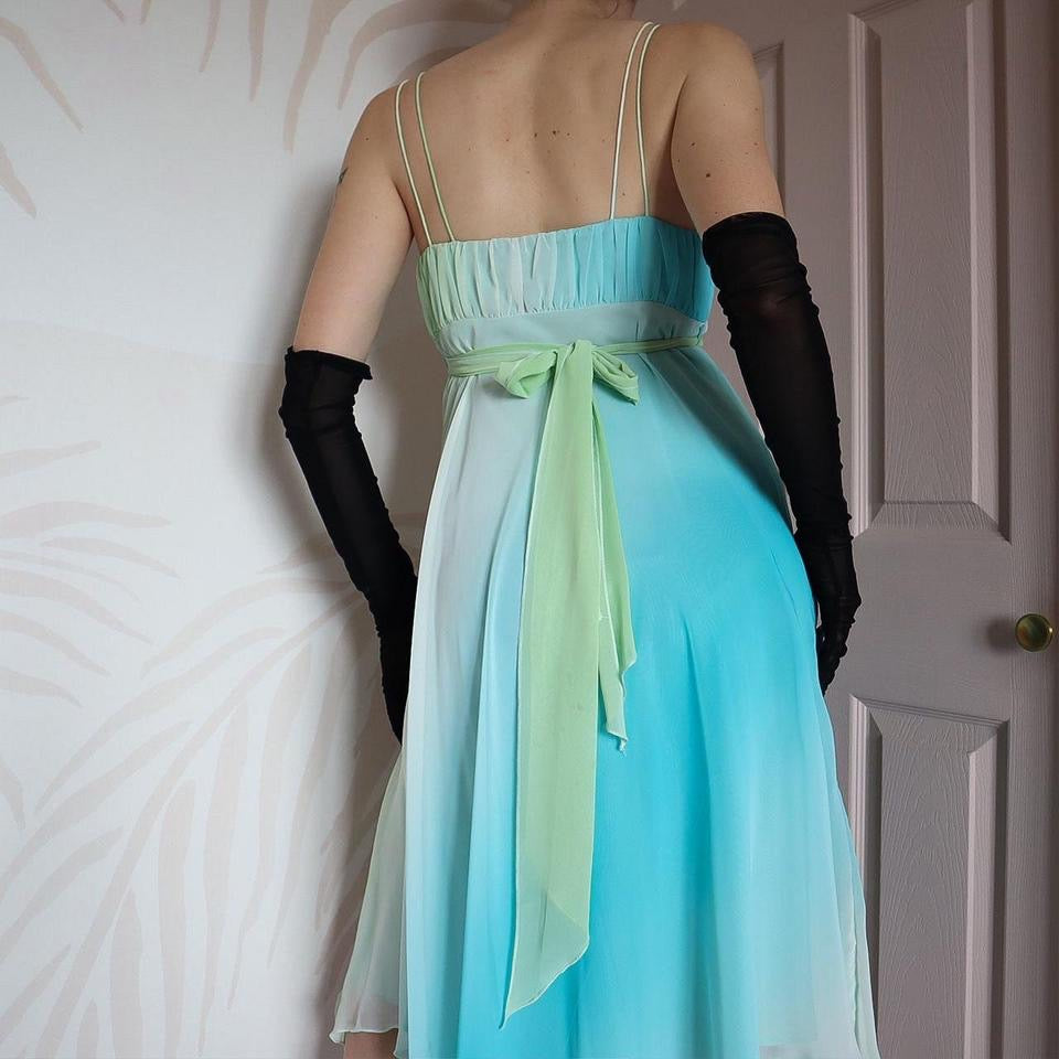 Debut Green & Blue Midi Summer Party Dress UK Size 10