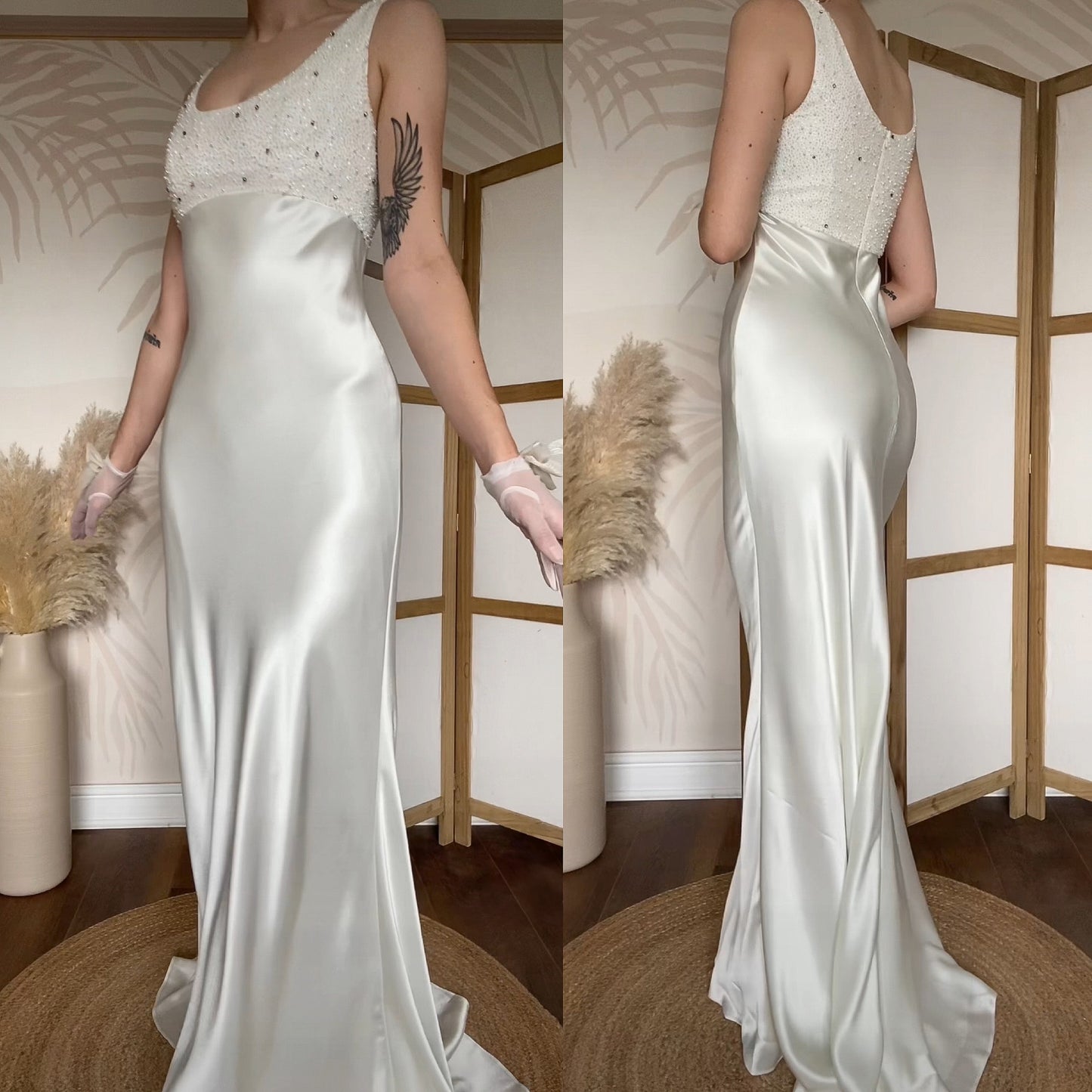 Mon Cheri Destinations satin beaded wedding dress uk 10
