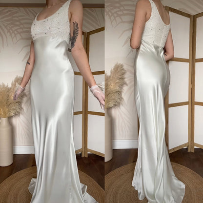 Mon Cheri Destinations satin beaded wedding dress uk 10